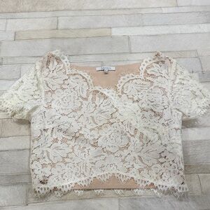 Lucy Paris ivory  Lace Crop Top - Feminine Scalloped V-Neck